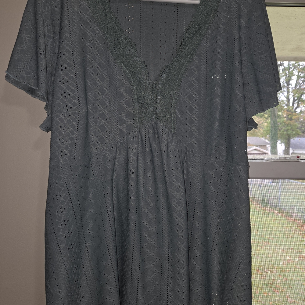 SHEIN Dark Green Eyelet Blouse
